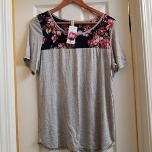 Grey Floral Contrast Tee